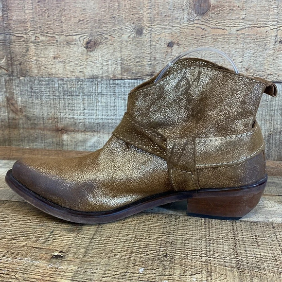 Zara Trafaluc Ankle Boots Womens‎ Size 36 US 5.5 Brown Gold Pointed Western Pull - Picture 6 of 14